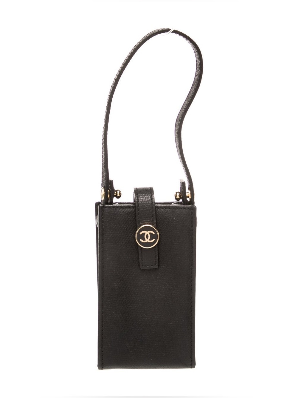Chanel Vintage CC Cigarette Case Phone Holder Caviar Leather Black Gold